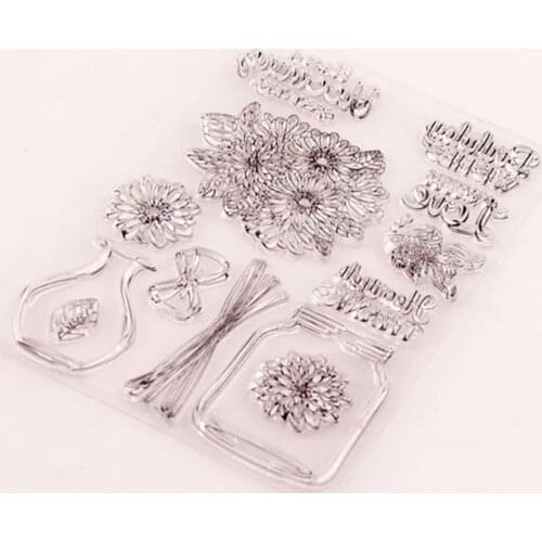 Flower Vase Seal Stamp with Cutting Dies Stencil Set DIY Scrapbooking Embossing R7RC