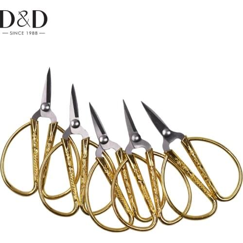 D&D 5Pcs/Pack 8.5*5.2CM Vintage Gold Sewing Scissors Embroidery for Needlework Fabric Cutter Dragon Pattern Tailors Scissors