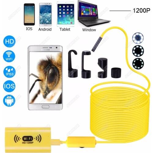 HD 1200P Adjustable 8 LEDs WiFi Endoscope camera 8mm IP68 Hard Cable 2M 3.5M 5M 10M for iOS for Android Iphone IOS for Windows