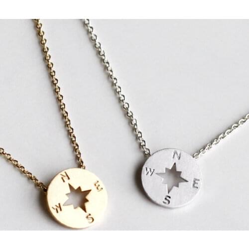 Round Coin Compass Geometric Anise Star Nautical Beach Sailor Lucky Amulet Direction Compass Glamour Pendant Chain Necklaces