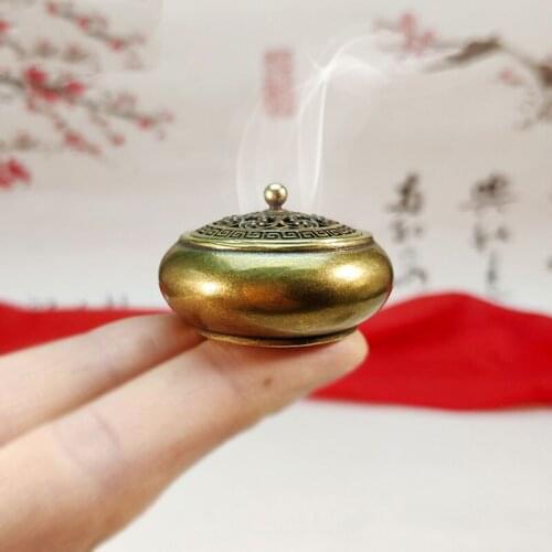 Copper Incense Burners Portable Yellow Copper Censer Buddhism Incense Holder Home Tea House Yoga Studio