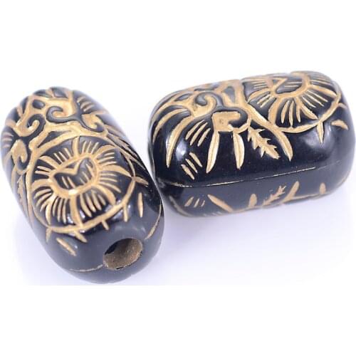 Miasol 20 Pcs 16x24mm Plating Acrylic Antique Design Spacers Stripe Charms Beads With Flower Pattern For Diy Jewelry Making