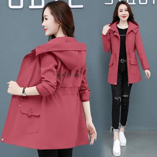 Fashion Plus Size 4XL Thin Windbreaker Women Hooded 2021 Spring Autumn Korean Mid-Length Zipper Jacket Loose Female Coat G1040
