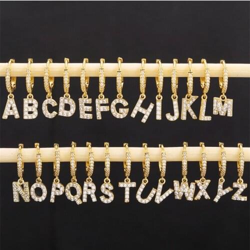 Fashion Cubic zircon Initial A-z Letter Hoop Earrings For Women Alphabet Cartilage Earring Cubic Zirconi Pendientes