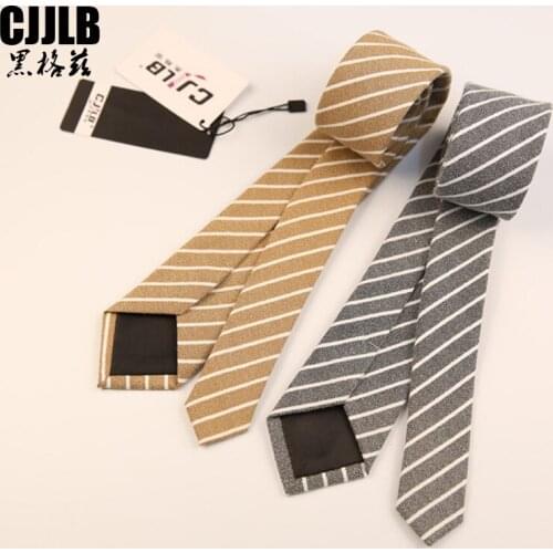 Skinny Striped Neck Ties for Mens Beige Gray 6cm Wide Neckties Slim Wedding Suits Polyester Cotton Gravatas Business Corbatas