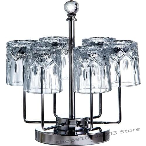 Personalized Diamond Glass Crystal Head Rotating Cup Holder Set Household Whisky Holder Wine Cabinet Decoration 7 Pieces Set