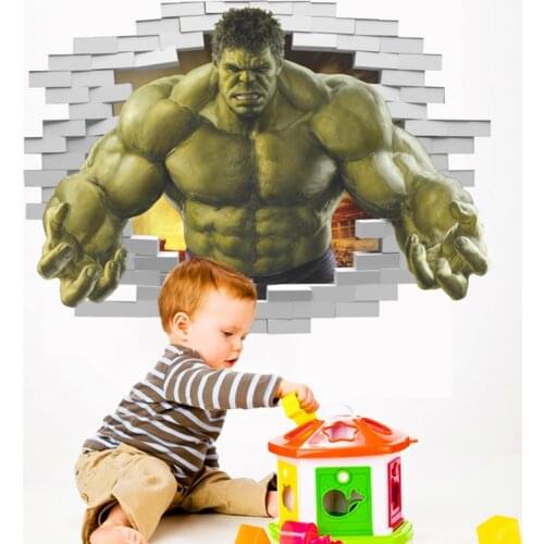 3d Violent Hulk Peel Through 50*70cm Wall Sticker Home Decor Living Room Cartoon Avengers Wall Decals Mural Art
