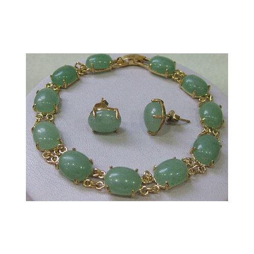 New jewelry Gracious green jade bracelet earring sets