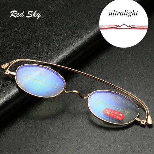 Anti Blue Light Reading Glasses Men Progressive Multifocal Glasses Women Near Far Sight Alloy Frame Eyeglasses Diopter
