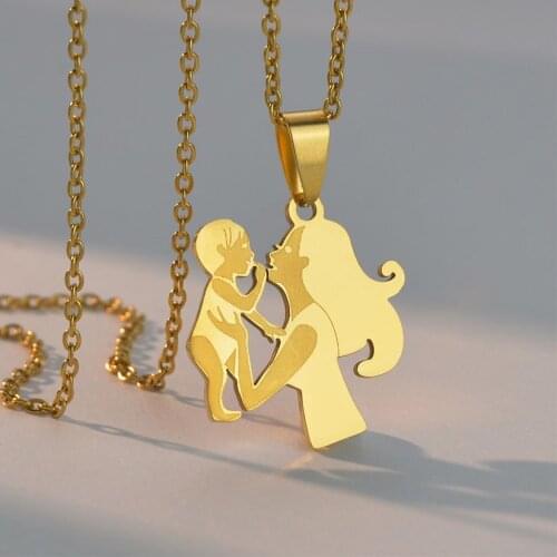 Fashion Mother Kid Son Stainless Steel Necklaces Gold Color Chain Necklace Women Jewelry collares Mothers Day Gift