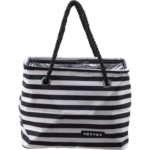 Stripe Portable Insulated Storage Bag Thermal Bags Kids Baby Tote Picnic Lunchbox Outdoor Travel Storage Bag