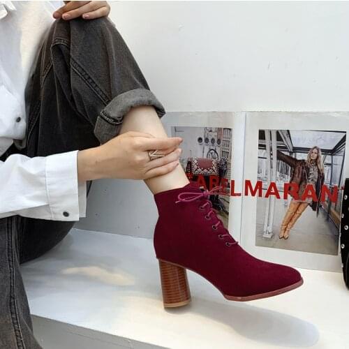 Casual lace up punk Martin boots suede high heels short boots lace up chunky HEELS SHORT BOOTS large 44 45 46 47 48