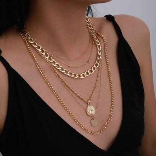 Simple multi-layer chain human-shaped necklace for women European and American fashion retro alloy necklace jewelry wholesale