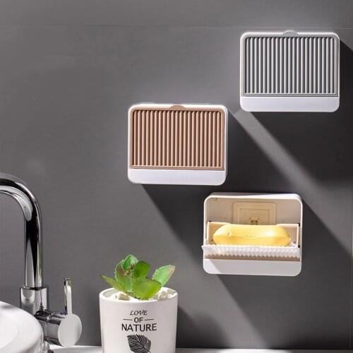 Clamshell Drain Soap Holder Soap Box Bathroom Toilet Wall-Mounted Punch-Free Soap Dish Sponge Holder Toiletries Organizer Case