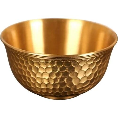 Relief Pure Brass Bowl Handicraft Drinking Copper Tibetan Tea Cup 100ml Golden Buddhist Bowl Homes Gift Collection Decorative