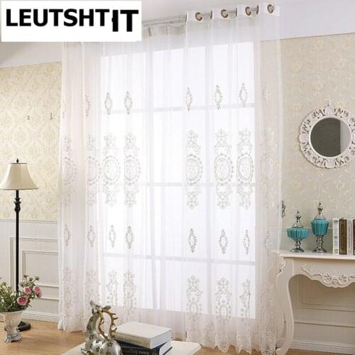 Luxury Tulle Curtains for Living Room Embroidered Tulle Beige Thread White Voile Sheer Tulle For Pricess Wedding Decor