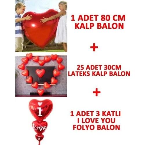Heart Balloon 12inc + Heart Balloon 75 cm + Foil Flying Cheap Gift party material