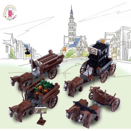Medieval Chariot Hobbies Building Blocks Accessories MOC Soldier Carriage Prison Van Agricultural Vehicle Compatible Kids Toys