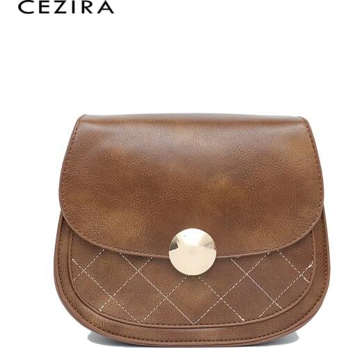 CEZIRA Fashion Plaid Thread Flap Messenger Bag For Women 2021 PU Vegan Leather Saddle Handbag Female Designer Shoulder Crossbody