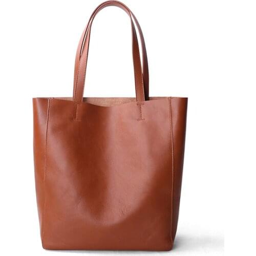 Women Totes Bag Genuine Leather Handbag Female Casual Tote Bag Lady Cowhide Vegetable Tanning Leather Shopping Shoulder Bags