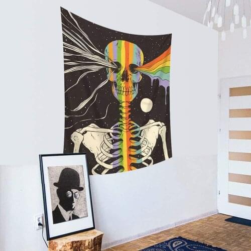 Trippy Skull Skeleton Tapestry Wall Hanging Hippie Tapestry Fabric Cloth Room Decor Wall Tapestry Carpet Psychedelic Tapestry