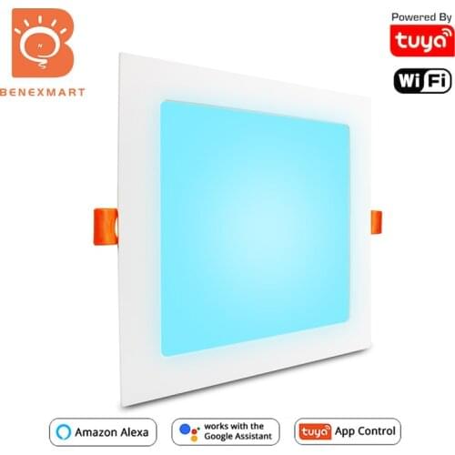 Benexmart Tuya WiFi 15w Led Smart Downlight RGBW Recessed Ceiling Light with Square Panel Alexa Google Home Voice Control