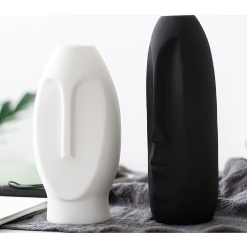 AnnSuu Nordic Minimalist Ceramic Abstract Vase Black and White Human Face Creative Display Room Decorative Figue Head Shape Vase