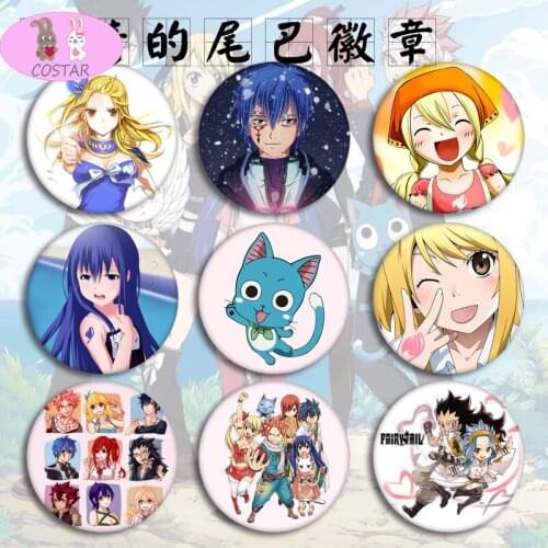 Japan Anime Fairy Tail Natsu Cosplay Badge Lucy Happy Brooch Pins Gray Erza Collection Badges for Backpacks Clothes