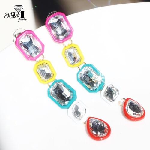 YaYi Jewelry Multi Glass Flower Dangle Women Ancient Gold Color Wear Ear Band Tassel Wedding Stud Drop Hoop Clip Earrings