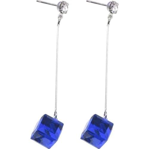 Women Transparent Cubical Rhinestone Bar Dangle Ear Stud Earrings Jewelry Gift