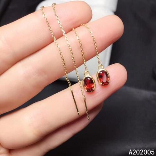 KJJEAXCMY Fine Jewelry 925 sterling silver inlaid natural gemstone garnet female earrings Eardrop fashion support test