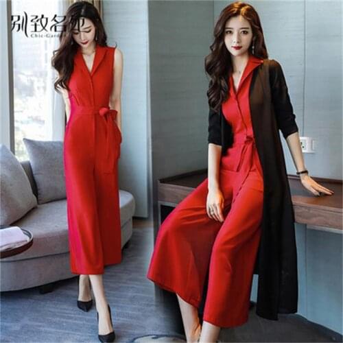 Wide leg pants suit female spring and autumn 2019 new fashion temperament jumpsuit two-piece