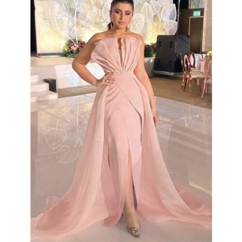 Mermaid Evening Dress Pink Soft Stain Strapless Formal Dress Elegant Party Dress Prom Gown Detachable Train Vestidos De Fiesta