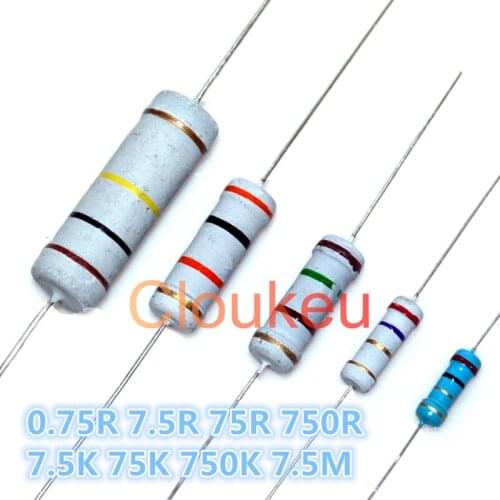 1/8W 1/4W 1/2W 1W 2W 3W 5W 1% 5% Color ring resistance 0.75R 7.5R 75R 750R 7.5K 75K 750K 7.5M Ohm