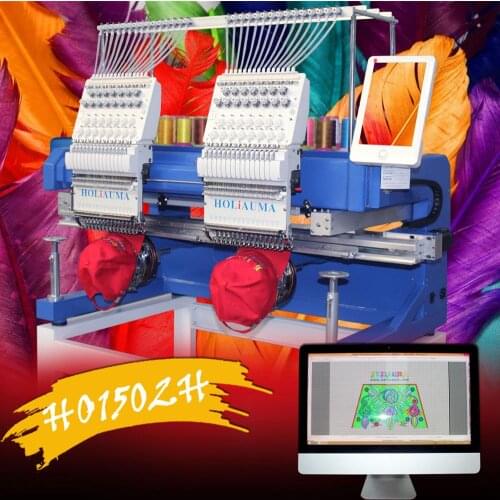 China 10 years service! HOLIAUMA Auto-oiling Device Two Head Embroidery Machine Automatic Hat Flat Logo T-shirt Bean Embroidery