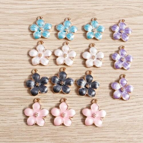 10pcs 15*17mm 5 Colors Cute Enamel Flower Charms for Jewelry Making Fashion Pendants Necklaces Earrings DIY Jewelry Findings
