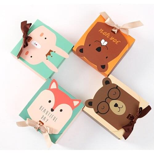 10 Pcs/Set Cartoon Animal Paper Boxes Cube Kids Birthday Party Favors Gift Packaging Box for Guest Rabbit Fox Candy Boxes