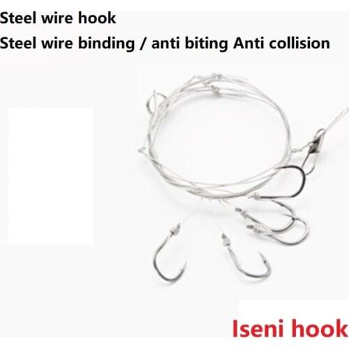2pcs/lot Steel wire hook Fishing Line With Swivel Steel Wire Leader with 5 Small Sharp Barb hook Fishing Tackle Accessories
