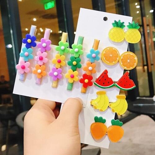 2Pcs/pack Fashion Girls Sweet Fruit Headwear Set BB Clip Cute Watermelon Banana Pineapple Candy Color Flower Hair Clip for Women