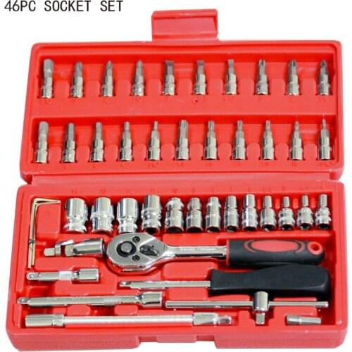 46 Pieces ratchet 1/4 inch scredriver set metric Torque Spanner Wrench socket set car repair tool kits