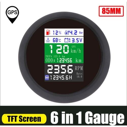 6 in 1 Tachometer GPS Speedometer Fuel Level Gauge For Outboard Inboard Gas Diesel Engine 85mm Tachometer Oil Pressure Meter
