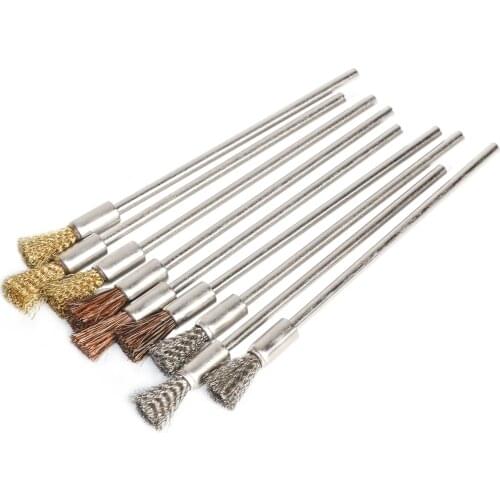 9pc/10Pc Stainless Steel Wire End Brush Brass Pen Shape Bristle Scratch Brushes Extension rod 1/8" Shank For Power Rotary Tool