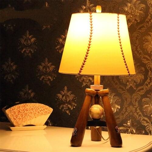 American Warm Baseball Table Lamps Living Room Boy Kids Room Bedroom Bedside Desk Lights Baseball Retro Home Deco Luminaires