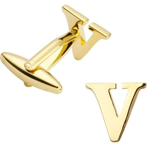 Free delivery, high quality Brass Cuff buttons, brand new fashionable gold V letter cufflinks buttons for mens wedding gifts