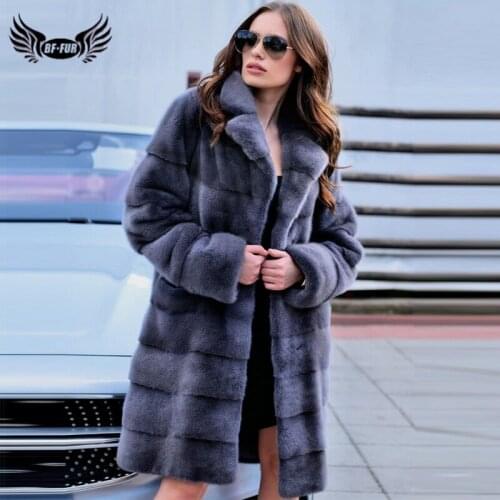BFFUR 2020 Women Real Mink Fur Coat Natural Full Pelt Genuine Mink Fur Coats Lapel Collar Winter Warm Fur Jacket Women Luxury