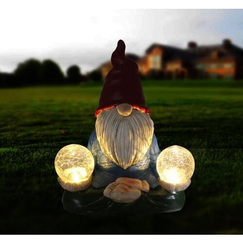 Dwarf Resin Ornament Garden Dwarf Statue With Solar Led Light Resin Gnome Figure Garden Decoration Outdoor Landscape Sculptures