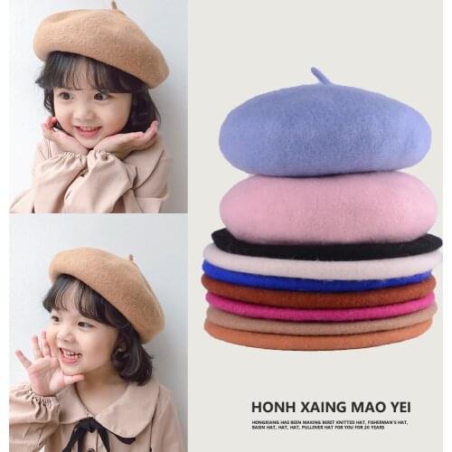 Childrens hats girls berets autumn winter models woolen princess hats baby hats wool kids painter hats warmth eaves pee hats