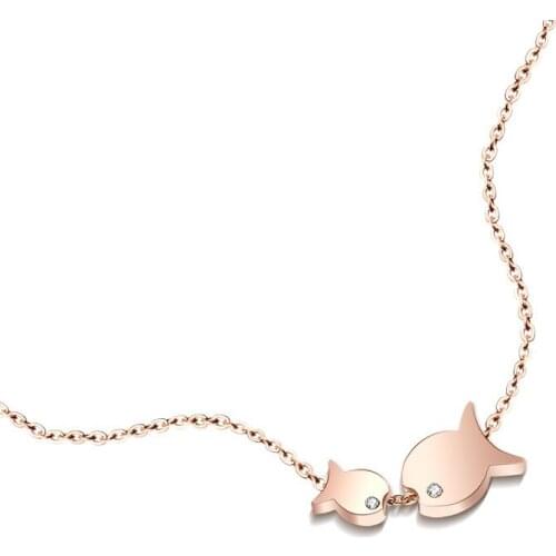 Hot Sale Kiss Fish Gold Color / Rose Gold Color Titanium Steel Necklaces