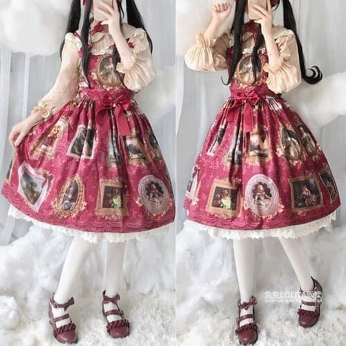 Gothic palace sweet lolita dress vintage lace bowknot high waist cute printing victorian dress kawaii girl gothic lolita jsk cos