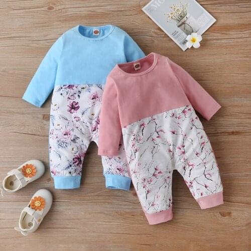 New Baby Girl Romper Cotton Soft Floral Print Patchwork Long Sleeve Baby Boy Romper Baby Clothes Winter Fall Cute Jumpsuit 0-18M